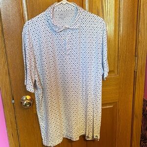 Peter Millar White and Blue Sea Patterned Polo Shirt